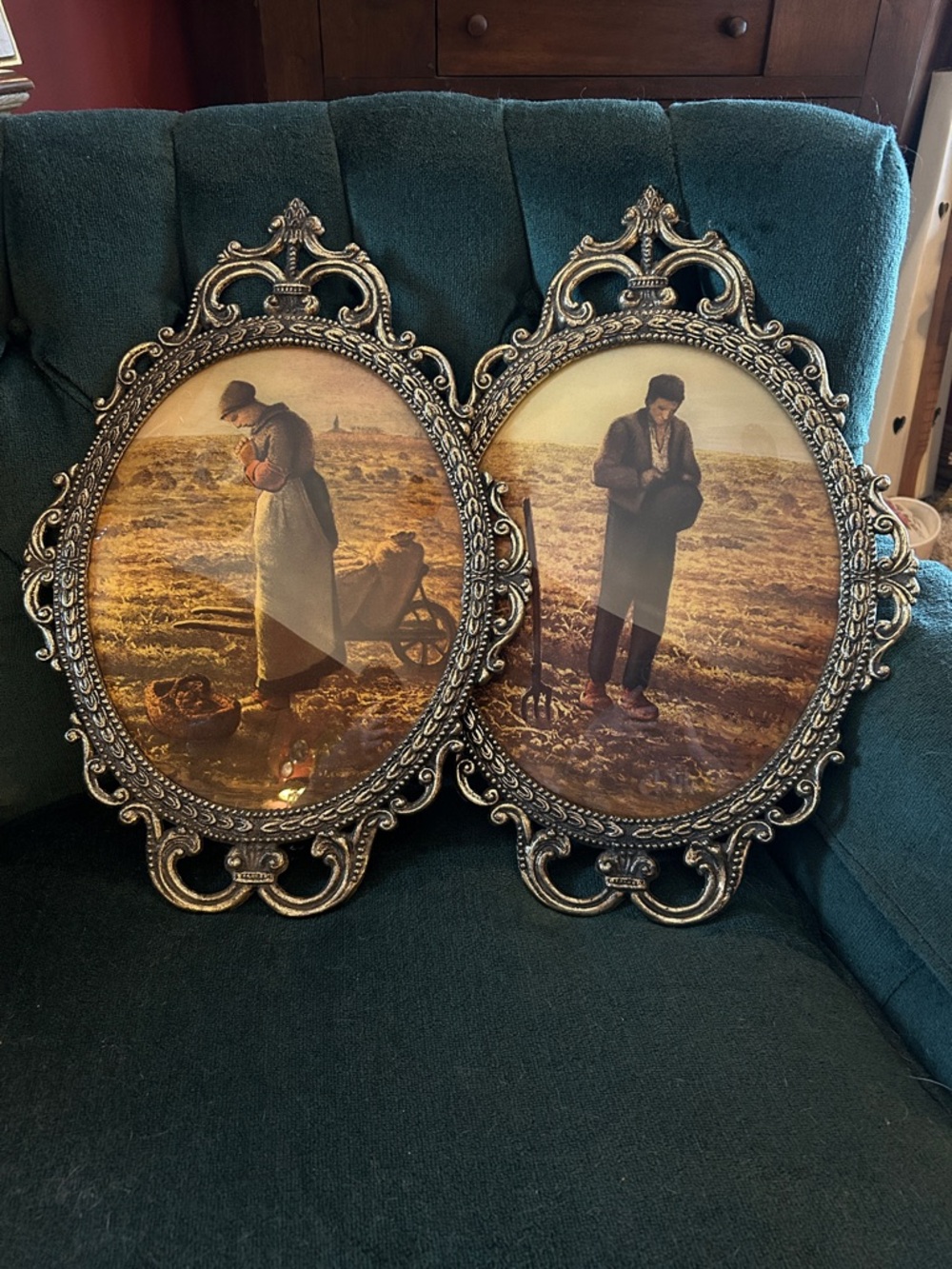 Convex Bubble Glass framed prints of The Angelus Peasant Farmers